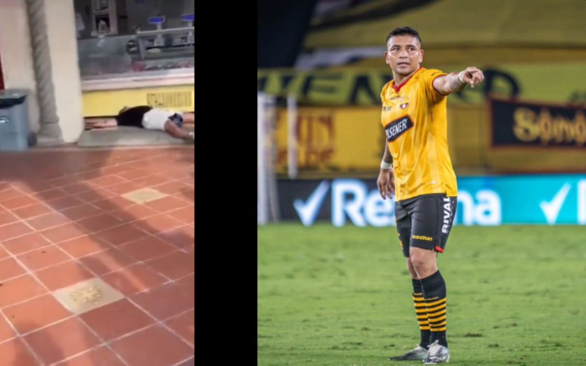 Ο ποδοσφαιριστής Μάριο Πινέιδα με τη φανέλα της Μπαρτσελόνα Σπόρτινγκ Κλουμπ σε αγώνα του πρωταθλήματος Ισημερινού και δίπλα νεκρός αμέσως μετά την εκτέλεσή του