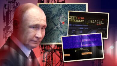 Ραδιοφωνικές κεραίες του σταθμού UVB-76 στην ύπαιθρο της Ρωσίας και ο Βλαντιμίρ Πούτιν