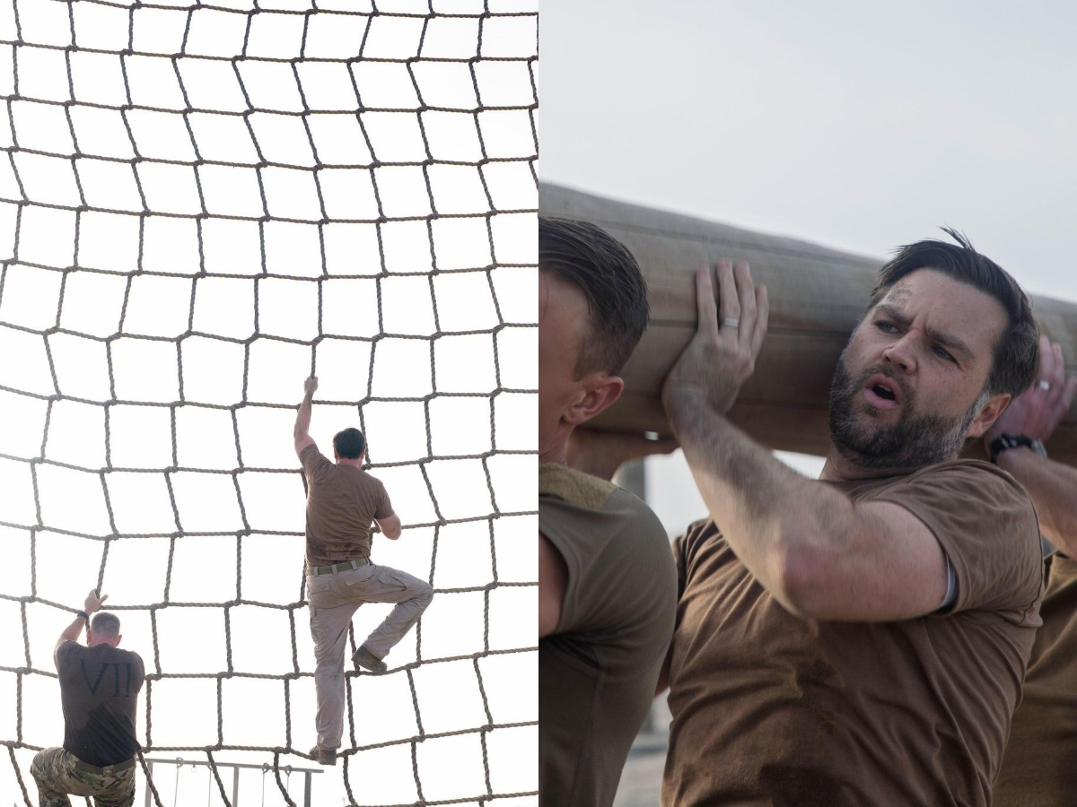 Ο αντιπρόεδρος των ΗΠΑ Τζέι Ντι Βανς κατά τη διάρκεια σκληρής προπόνησης με Navy SEALs στην άμμο