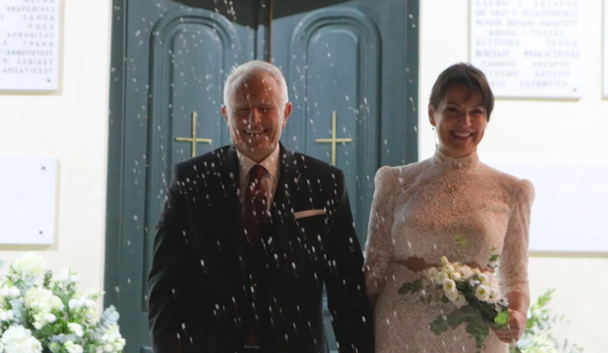 Το ζεύγος Γιάννης Ραγκούσης και Μαρίνα Κοντοτόλη στον γάμο τους