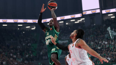 Ο Κέντρικ Ναν σε δράση κατά τη διάρκεια του αγώνα του Παναθηναϊκού για την Euroleague με τη Χάποελ Τελ Αβίβ