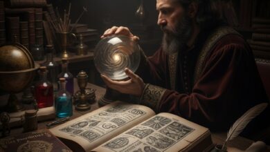 Παλαιό βιβλίο με τις προφητείες και τα τετράστιχα του Νοστράδαμου σε σκοτεινό φόντο