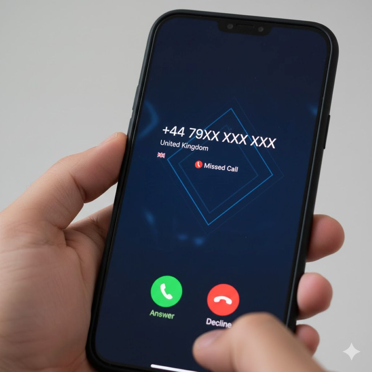 Οθόνη κινητού τηλεφώνου που δείχνει εισερχόμενη κλήση από άγνωστο διεθνή αριθμό - Τηλεφωνική απάτη