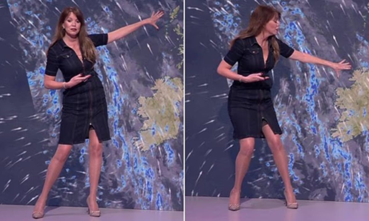 Η μετεωρολόγος Λίζι Ριζίνι κατά τη διάρκεια της πρόγνωσης καιρού στο BBC