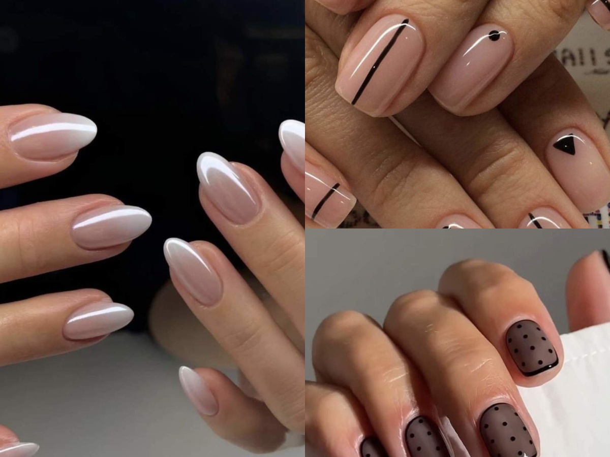 Κομψό μανικιούρ σε almond σχήμα με φυσικές αποχρώσεις και διακριτικό shimmer