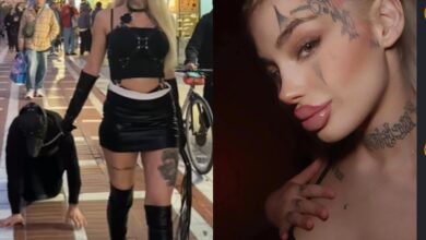 Το μοντέλο Joanna Pink στη Θεσσαλονίκη με τον σύντροφό της δεμένο με λουρί σκύλου