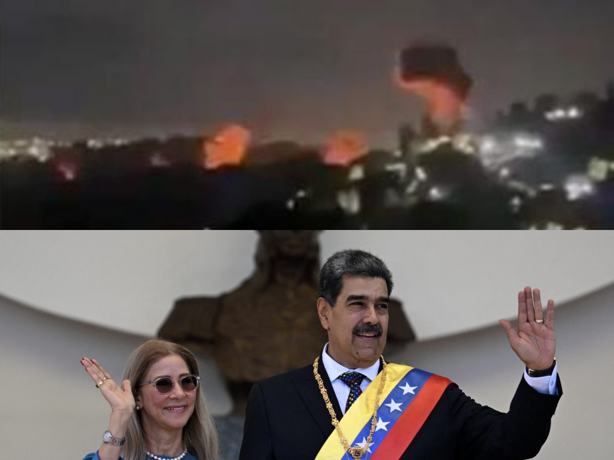 Στρατιωτικά αεροσκάφη πάνω από το φλεγόμενο Καράκας κατά την επίθεση των ΗΠΑ στη Βενεζουέλα