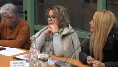 Η Ναταλί Κάκκαβα κατά τη διάρκεια έντονης αντιπαράθεσης στο δημοτικό συμβούλιο του Δήμου Σαρωνικού