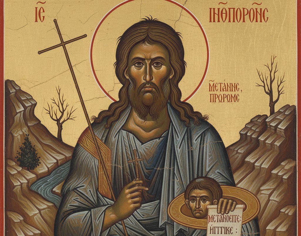 Βυζαντινή εικόνα του Αγίου Ιωάννη του Προδρόμου που απεικονίζει τον Βαπτιστή με την ασκητική του μορφή στην έρημο