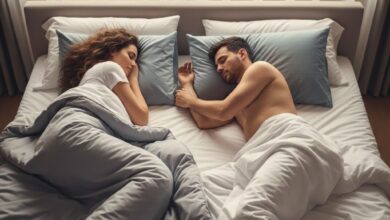 Άνδρας και γυναίκα κοιμούνται σε διαφορετικές στάσεις ύπνου – δεξιά, αριστερά και ανάσκελα