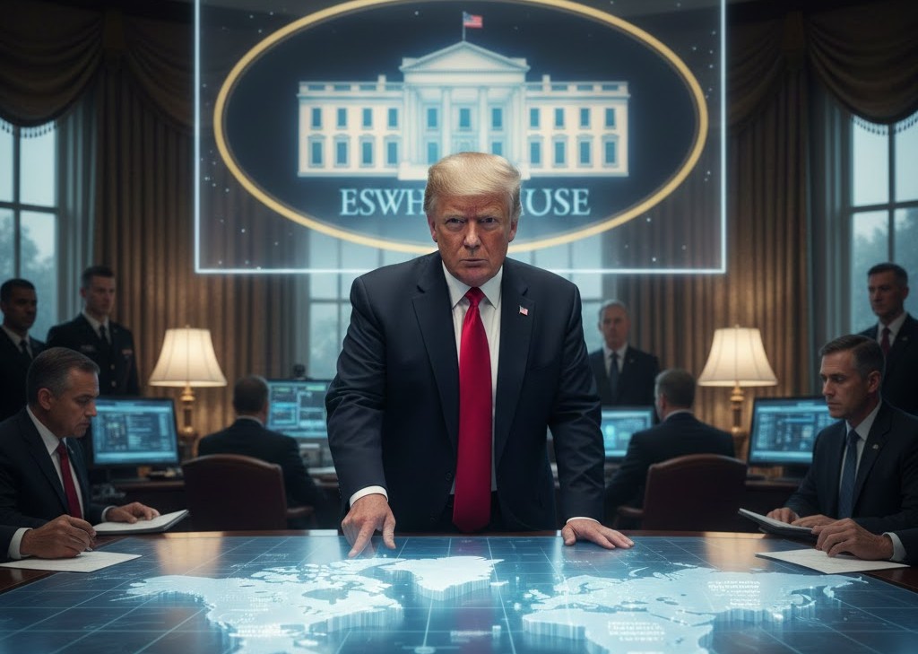 Ο Ντόναλντ Τραμπ και ο χάρτης της Γροιλανδίας με το λογότυπο του Λευκού Οίκου