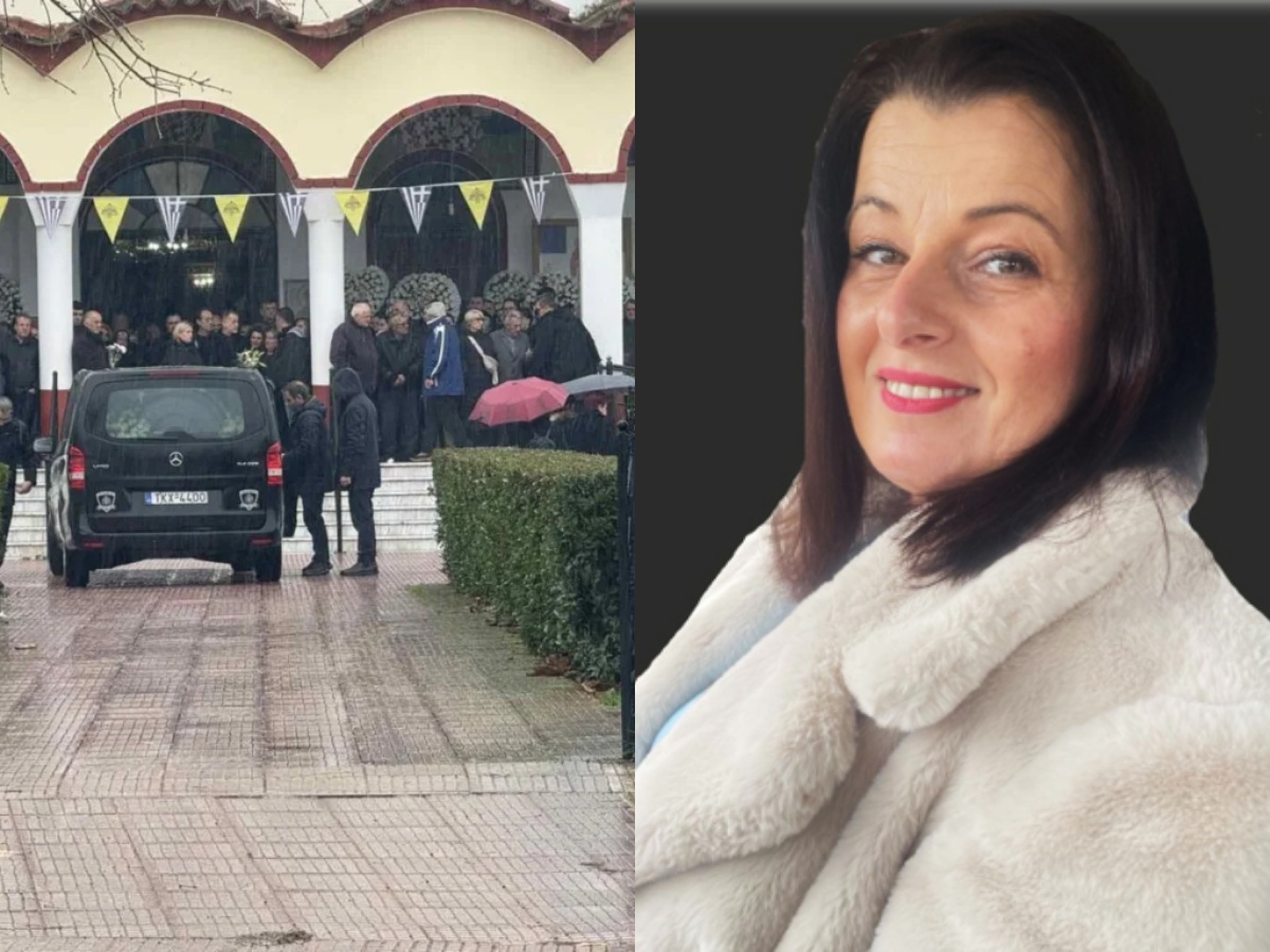 Συγγενείς και φίλοι αποχαιρετούν τη Σταυρούλα Μπουκουβάλα στο Προάστιο Καρδίτσας μετά την έκρηξη στη Βιολάντα