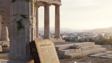 Αρχαιοελληνικός κίονας δίπλα σε ένα λεξικό της αγγλικής γλώσσας