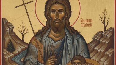 Βυζαντινή εικόνα του Αγίου Ιωάννη του Προδρόμου που απεικονίζει τον Βαπτιστή με την ασκητική του μορφή στην έρημο