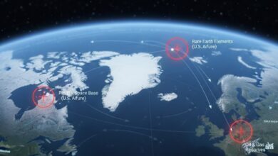 Χάρτης της Γροιλανδίας με επισήμανση των στρατηγικών σημείων και της βάσης Pituffik των ΗΠΑ