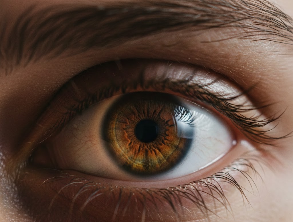 Ένα ανθρώπινο μάτι που κοιτάζει με ένταση και προσήλωση, συμβολίζοντας την έννοια του ασκαρδαμυκτί