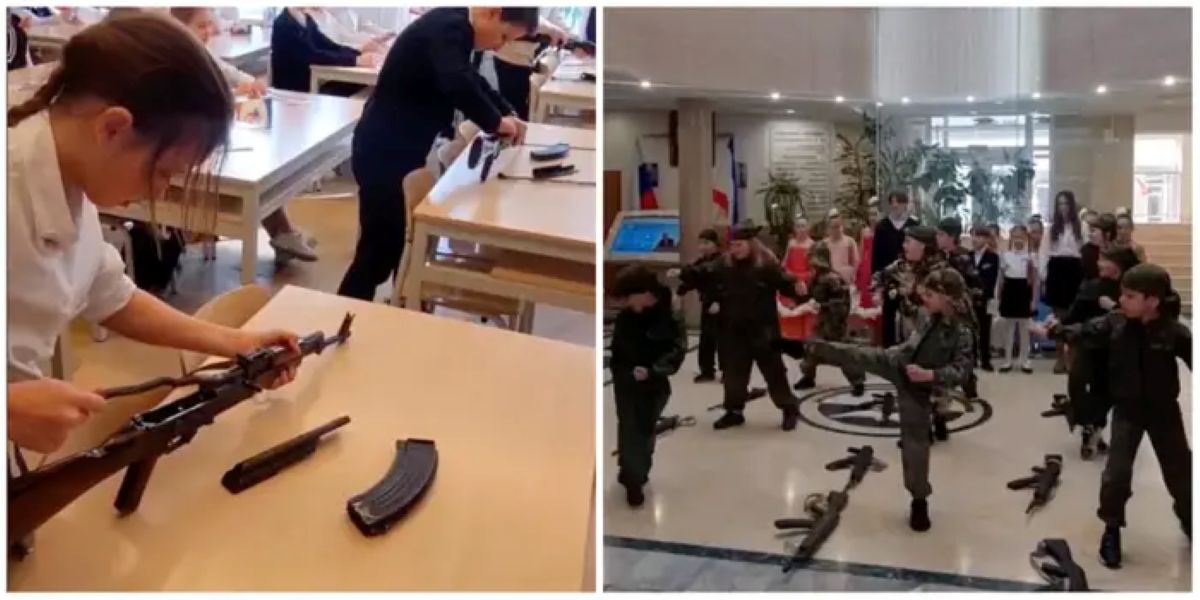 Ρώσοι στρατιωτικοί επιδεικνύουν χρήση όπλων σε μαθητές μέσα σε σχολική αίθουσα