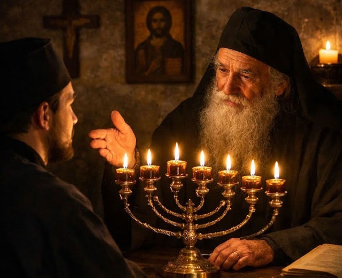 Αναμμένο επταφώτιστο καντήλι σε ορθόδοξο ναό που συμβολίζει τις ημέρες της εβδομάδας