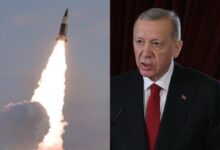 Τουρκικός πύραυλος Typhoon και ο Ρετζέπ Ταγίπ Ερντογάν σε φόντο χάρτη της Ανατολικής Μεσογείου