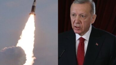 Τουρκικός πύραυλος Typhoon και ο Ρετζέπ Ταγίπ Ερντογάν σε φόντο χάρτη της Ανατολικής Μεσογείου