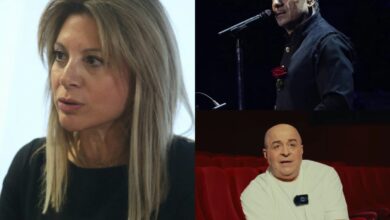 Κολάζ με τη Μαρία Καρυστιανού, τον Νότη Σφακιανάκη και τον Μάρκο Σεφερλή σε πολιτικό φόντο