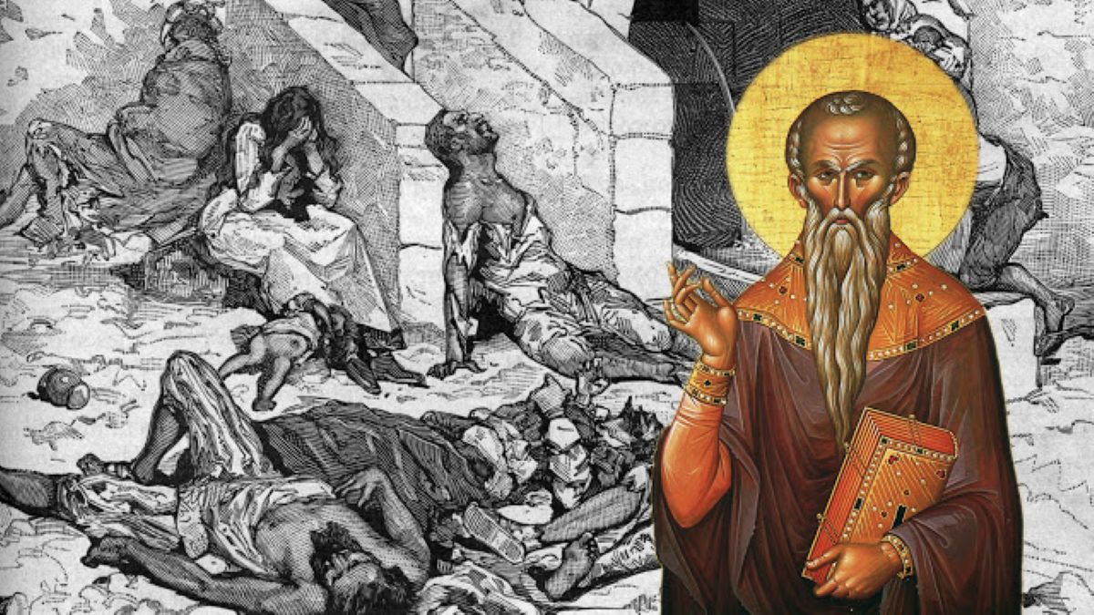 Βυζαντινή εικόνα του Αγίου Χαραλάμπους που απεικονίζεται να πατά την πανώλη, προστάτης των ασθενών