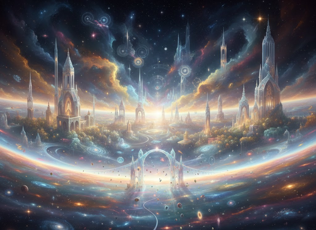 Καλλιτεχνική απεικόνιση του κοσμολογικού ορίζοντα και του απείρου σύμπαντος όπου τοποθετείται η θεωρία για τον Παράδεισο