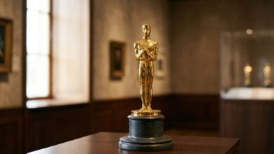 Το χρυσό αγαλματίδιο των βραβείων Όσκαρ σε κοντινό πλάνο