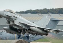 Μαχητικό αεροσκάφος RAF Typhoon της Βρετανίας σε επιχείρηση αναχαίτισης drones στη Μέση Ανατολή