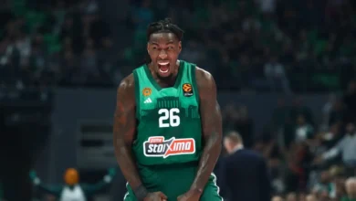 Ο Ματίας Λεσόρ του Παναθηναϊκού AKTOR κατά τη διάρκεια αγώνα, πριν την ανακοίνωση για το χειρουργείο