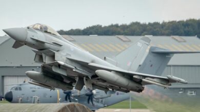 Μαχητικό αεροσκάφος RAF Typhoon της Βρετανίας σε επιχείρηση αναχαίτισης drones στη Μέση Ανατολή