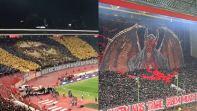 Το επίμαχο κορεό των οπαδών του Ερυθρού Αστέρα με την απεικόνιση του Αγίου Συμεών στο γήπεδο