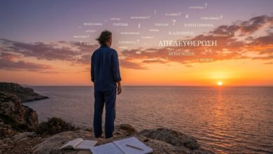 Ένας άνθρωπος που κοιτάζει τον ορίζοντα, συμβολίζοντας την απελευθέρωση του μυαλού μέσα από ερωτήσεις αυτογνωσίας