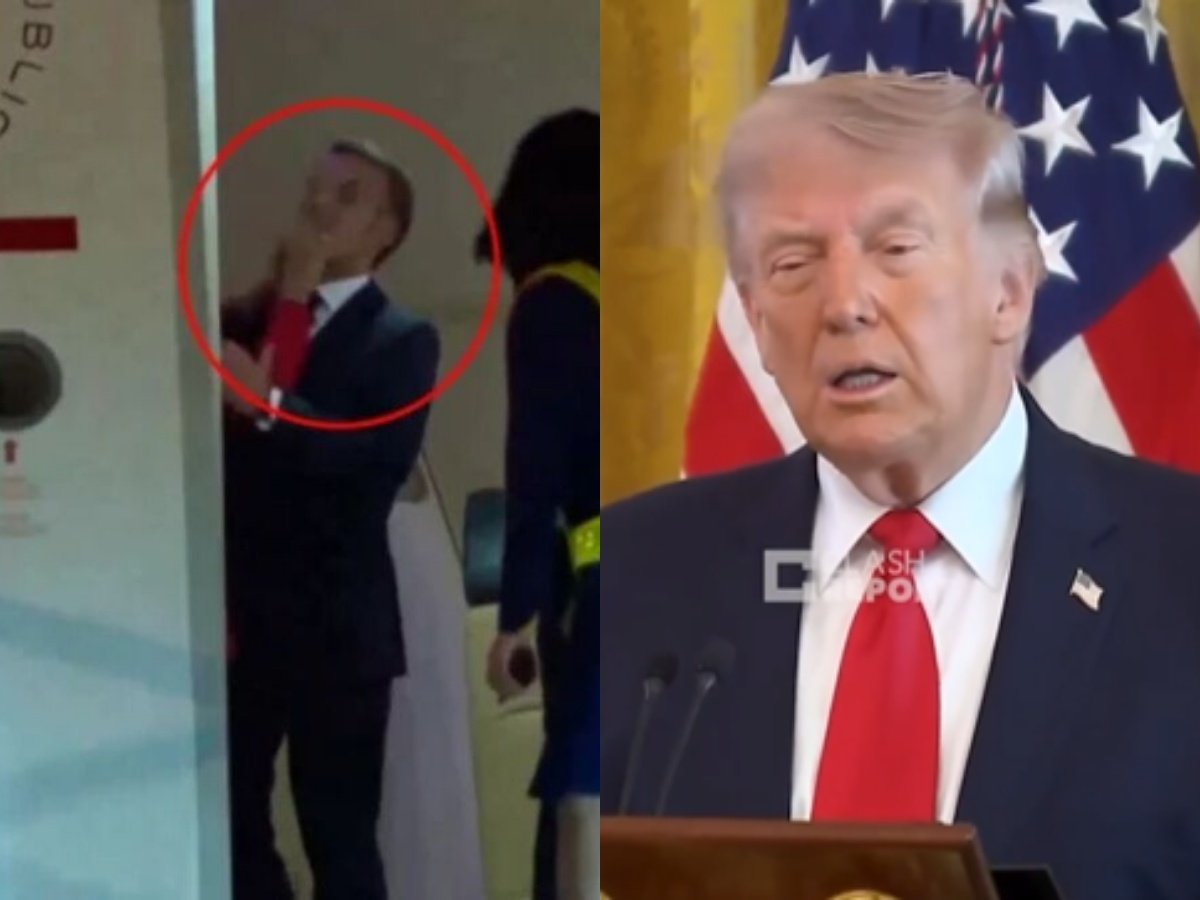 Ο Ντόναλντ Τραμπ κατά τη διάρκεια της ομιλίας του στον Λευκό Οίκο όπου εξαπέλυσε επίθεση στον Εμανουέλ Μακρόν