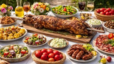 Πλούσιο πασχαλινό τραπέζι με αρνί, μαγειρίτσα και κόκκινα αυγά