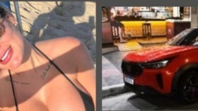 Η Αντρέσα Ουράχ και το κατεστραμμένο αυτοκίνητο του πρώην συζύγου της μετά το βίαιο ξέσπασμα ζήλιας