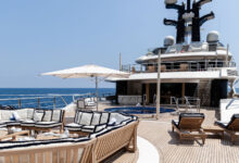 Ένα πολυτελές superyacht στη Μεσόγειο, αντιπροσωπευτικό της κρυφής πλευράς των διασήμων και του φαινομένου celebrity yachting