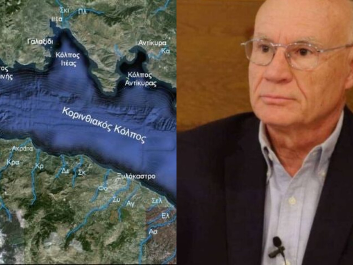Γραφική απεικόνιση των ρηγμάτων στον Κορινθιακό Κόλπο με σεισμογράφους σε κατάσταση καταγραφής.