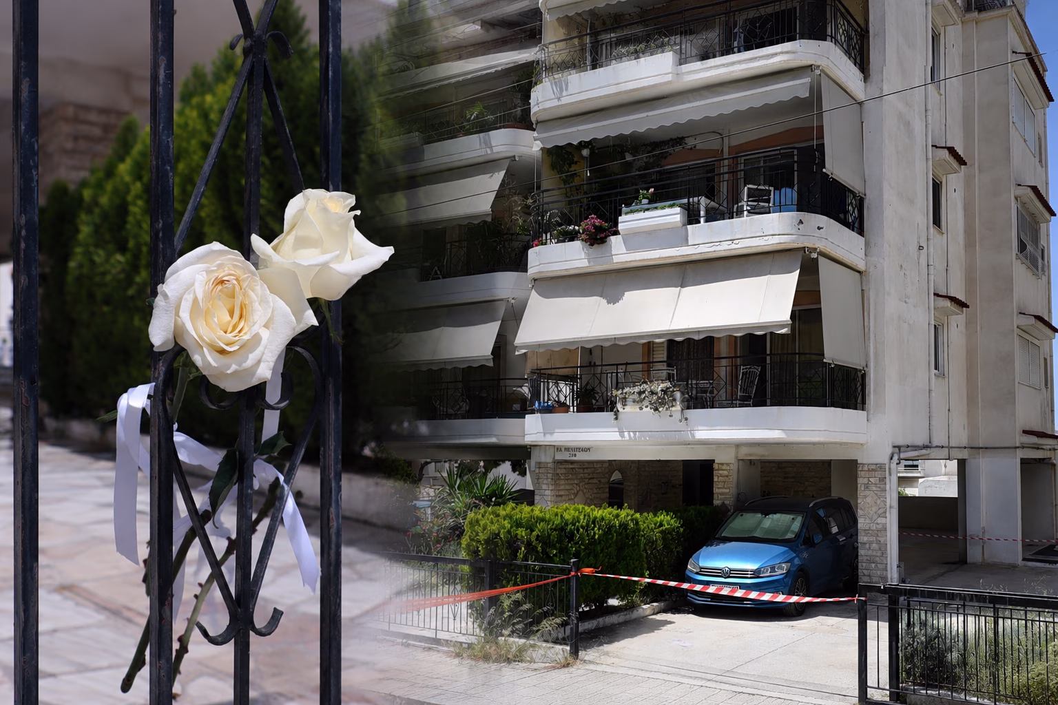 Ασθενοφόρο του ΕΚΑΒ έξω από νοσοκομείο στην Αθήνα μετά την τραγωδία στην Ηλιούπολη.