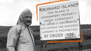 Άποψη του Gruinard Island (Anthrax Island) στις ακτές της Σκωτίας, τόπος βιολογικών πειραμάτων