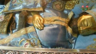 Το ιερό και άφθαρτο σκήνωμα καθώς τιμάται ο Όσιος Ιωάννης ο Ρώσος στο προσκύνημα της Εύβοιας